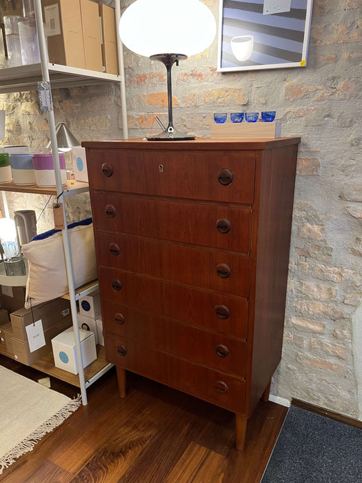 Vintage high teak chest of drawers 60s 